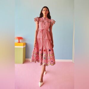 CELIA B Reise Dress Vichy Red Embroidered Art to Wear Size XS NWT